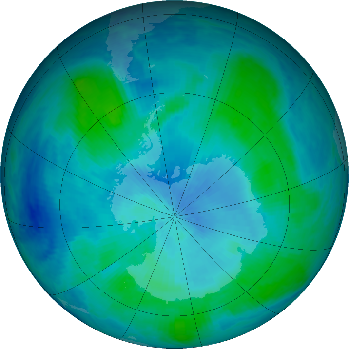 Antarctic ozone map for 22 February 1999